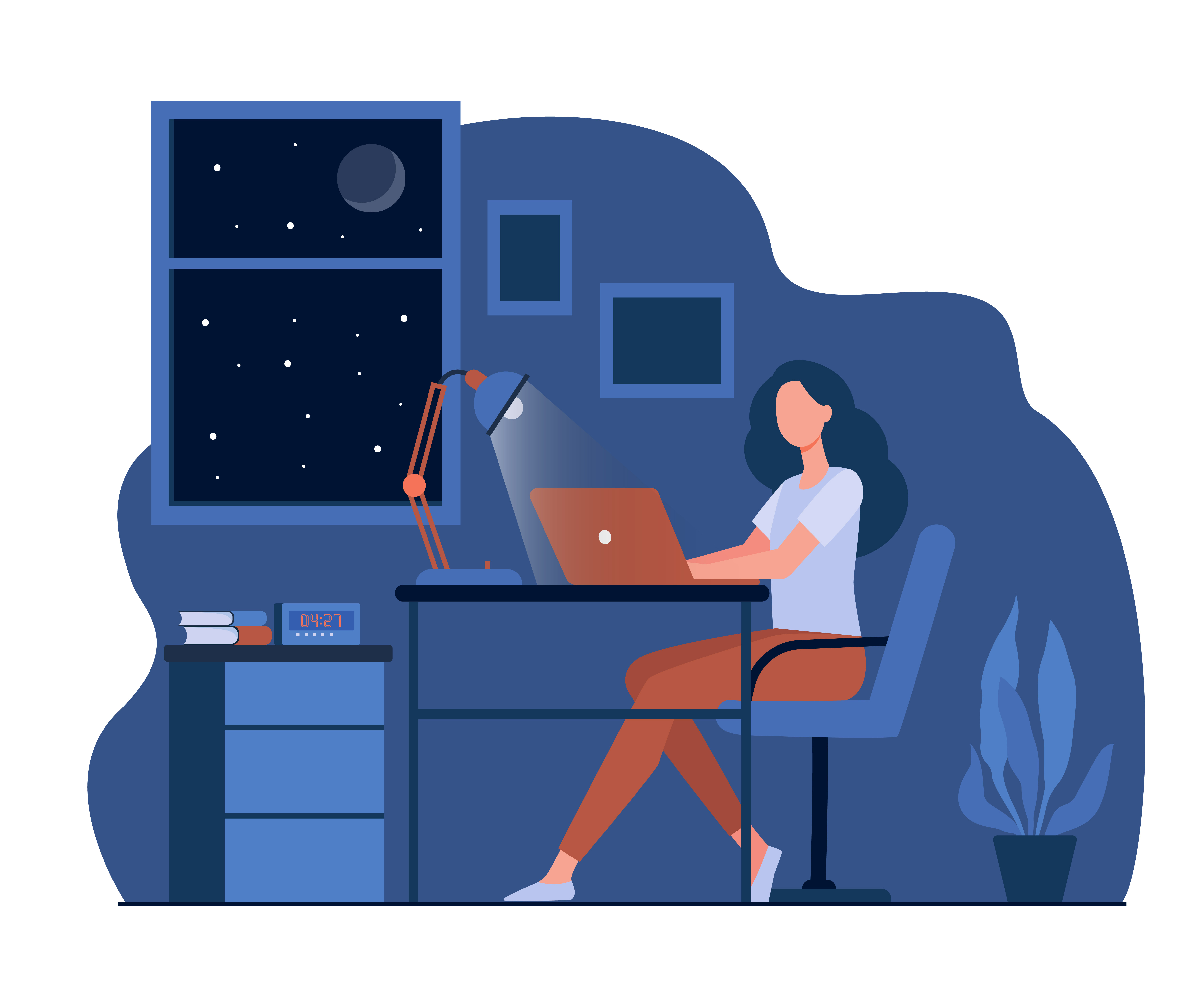 12290996_Female designer working late in room flat vector illustration - Image 2